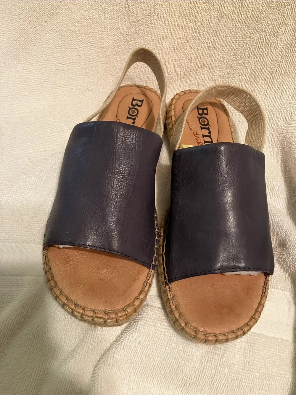 Born Navy Leather Espadrille Slingback Sandals